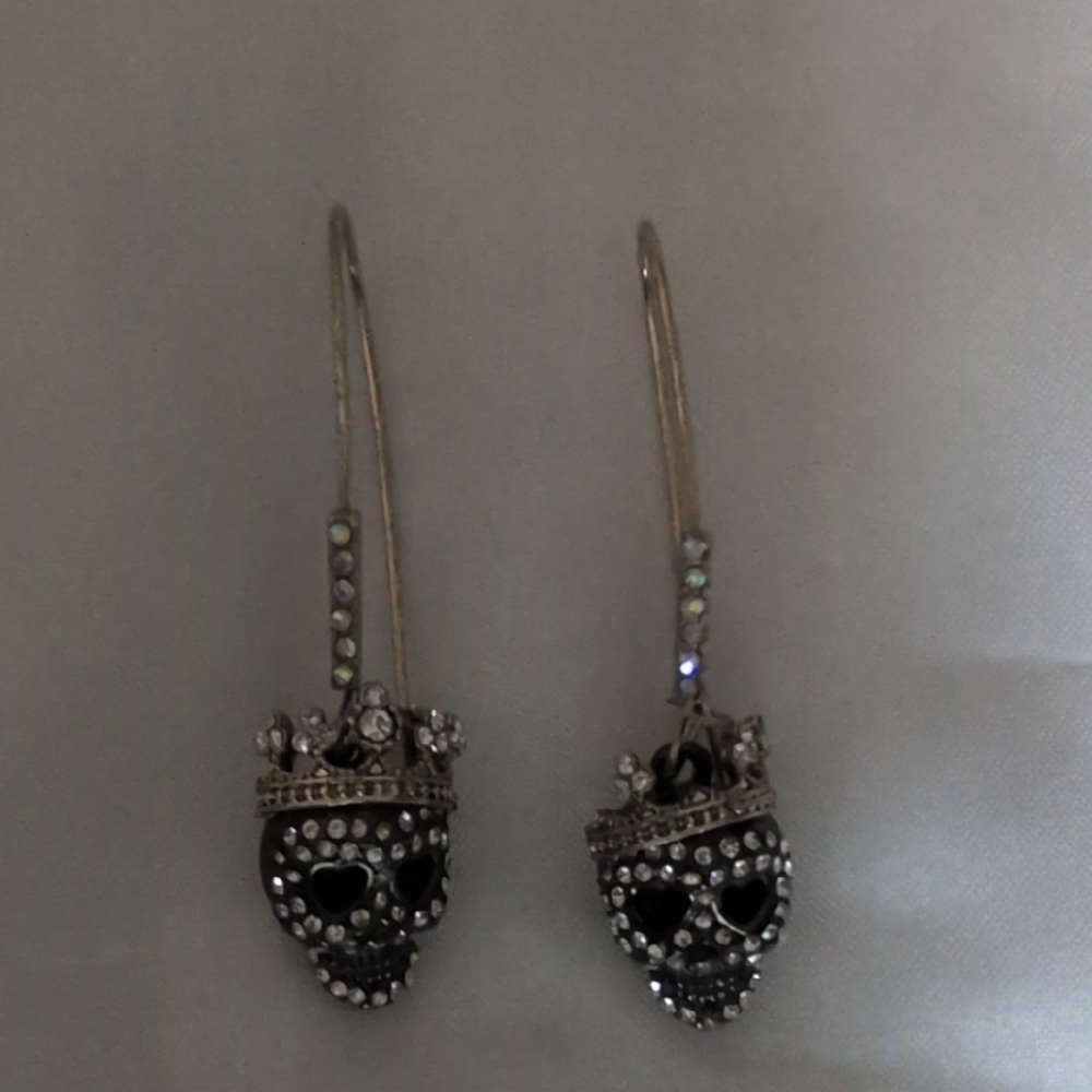 Betsey Johnson Handcrafted Elegant Silver Skull Earrings